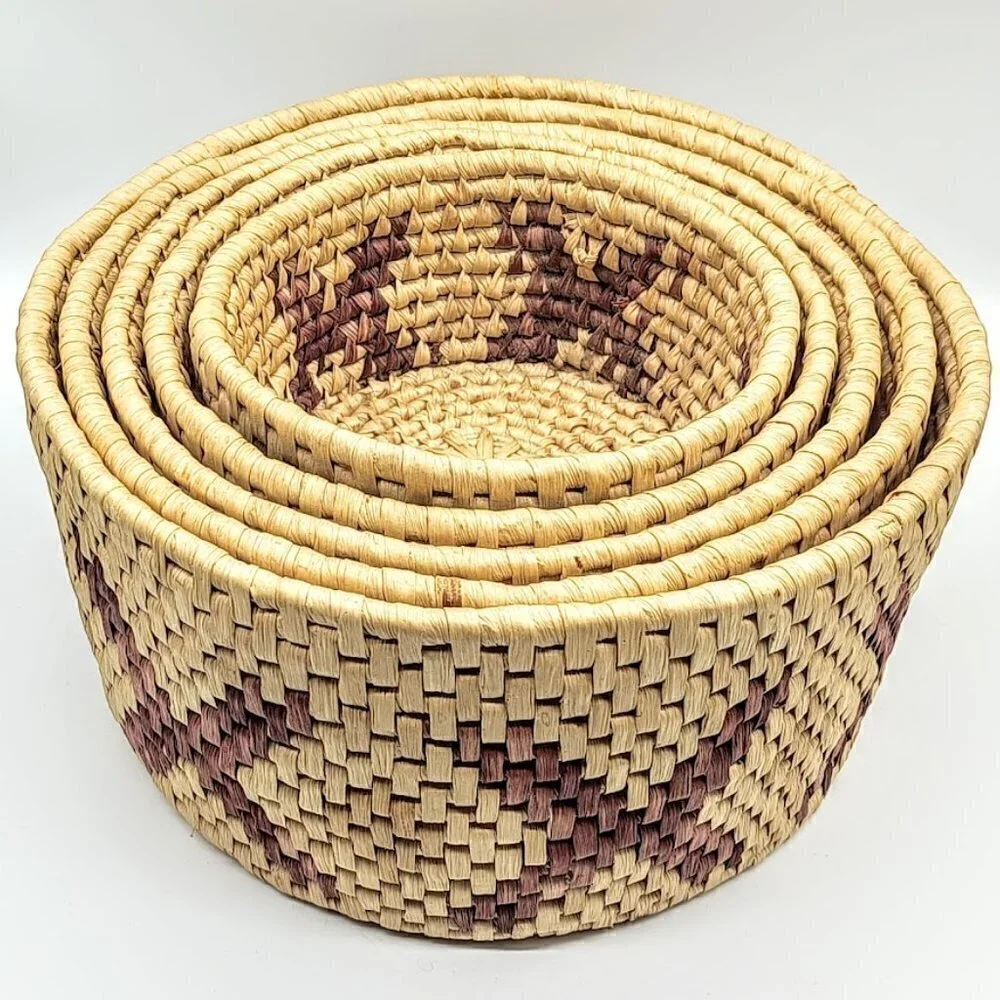 Nested Handwoven Coil Wicker Baskets